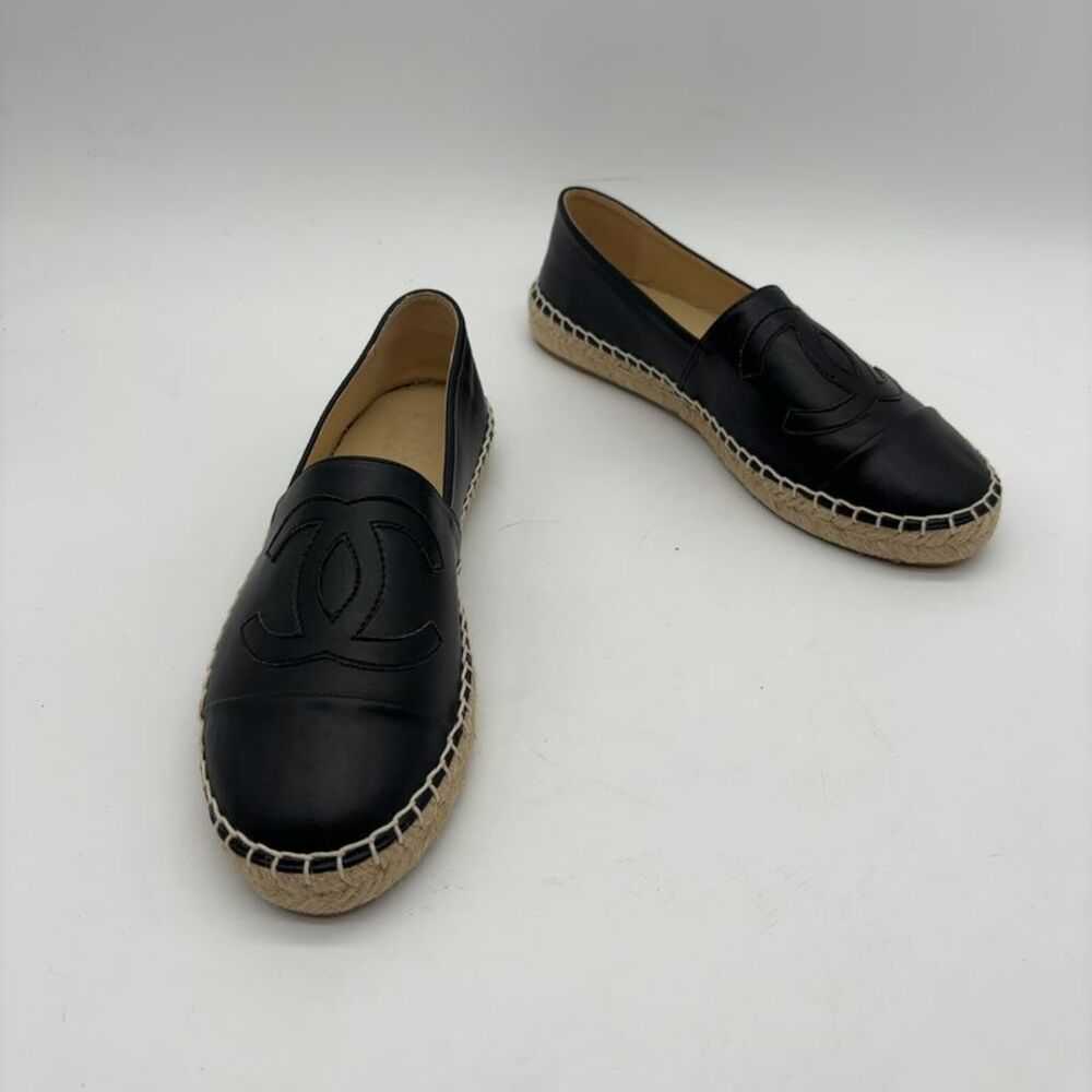 CHANEL Black Leather Flats